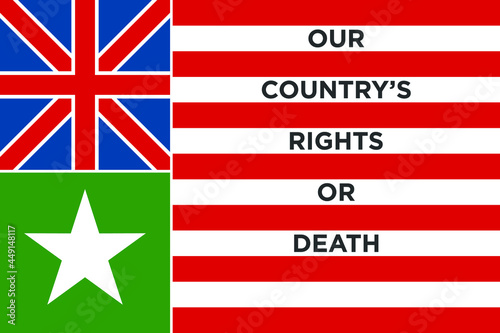 Republic of Texas Flag. Our Country's Rights or Death. Union jack Flag and White Star on green Background.