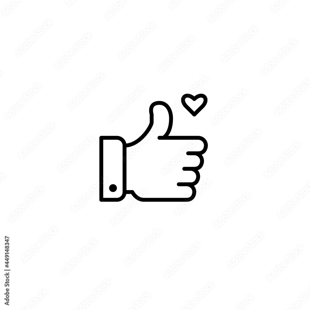 Like icons. Thumbs up with small heart. Pixel perfect, editable stroke Like icons. Thumbs up with small heart. Pixel perfect, editable stroke