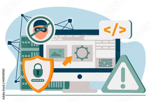 Database security software development. ID theft, hacking crime, computer malware. Data protection, information privacy, data stealing metaphors. Vector isolated concept metaphor illustrations