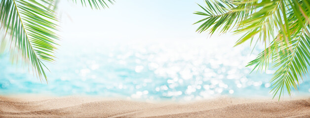 Summer tropical sea and palm leaves