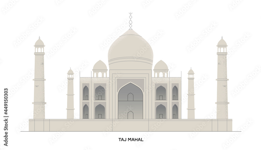 Taj Mahal, India. Vector illustration.