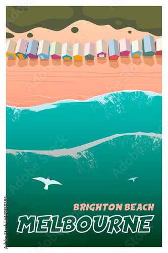 Melbourne, Brighton beach. Top view Vector travel poster
