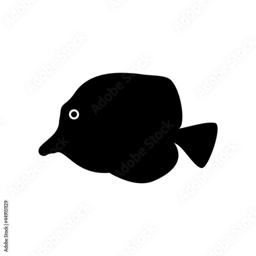 Silhouette of a black sea fish inhabitant of the seas and oceans on a white background.