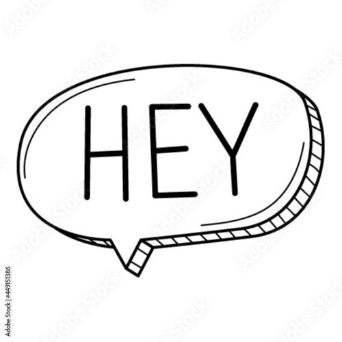 A conversational bubble with the word Rune in the doodle style. Hand-drawn black and white vector illustration. Design elements are isolated on a white background