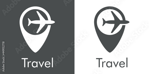 Logotipo con texto Travel y silueta de avión en marcador de posición en fondo gris y fondo blanco