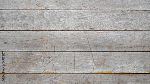Texture of the wooden floor, Surface grunge of wood board plank, Horizontal lines pattern background, Top view