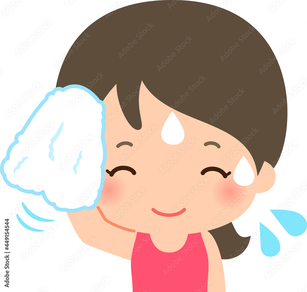 Obraz premium タオルで汗を拭く笑顔の女性