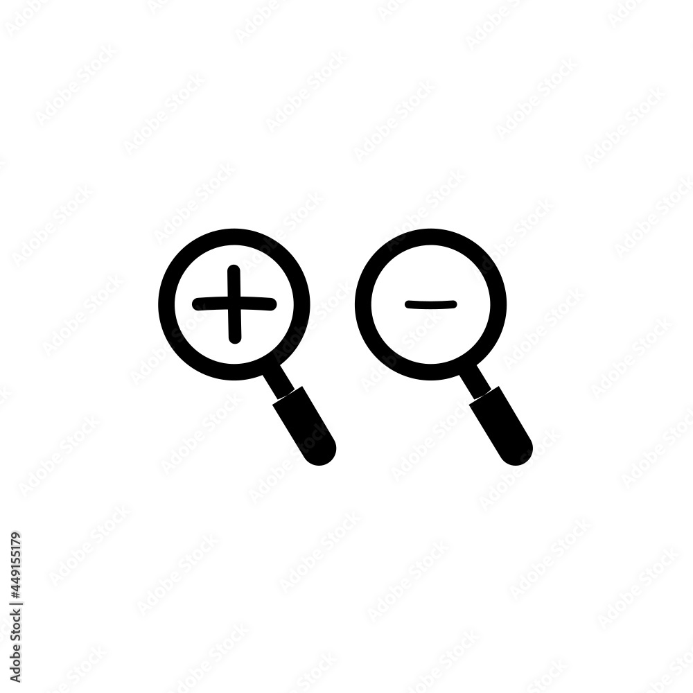 magnifying glass icon. Zoom in zoom out concept. Magnifying glass with plus minus sign.