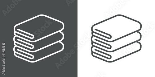 Icono plano toallas plegadas con lineas en fondo gris y fondo blanco