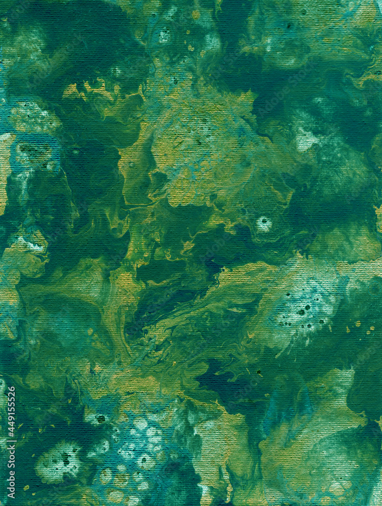 Fototapeta premium Background abstraction texture. Illustration of liquid acrylic resin. Divorces and smooth lines of paint, colors. Pearl modulations. Epoxy. Stone. Malachite. Green mineral. Moss. Jasper. 