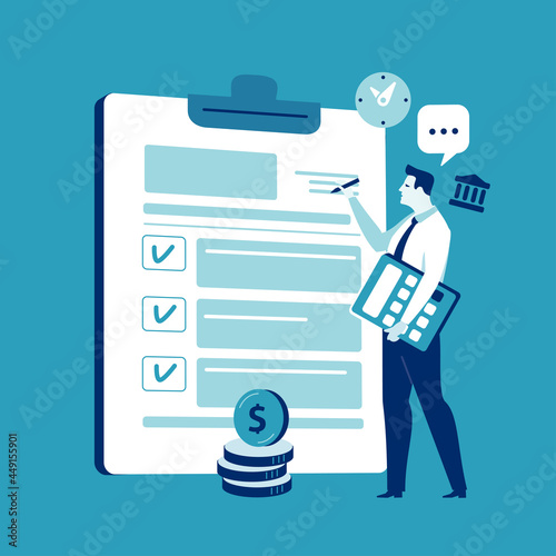 Tax form. Accounting. Analysis. Audit. Form check. Business illustration. 