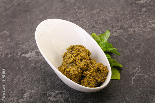 Green sauce pesto with basil