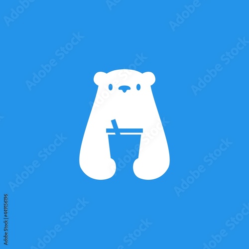 polar bear drink cup logo vector icon illustration