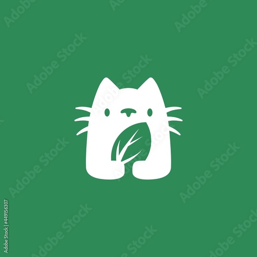 cat leaf negative space logo vector icon illustration