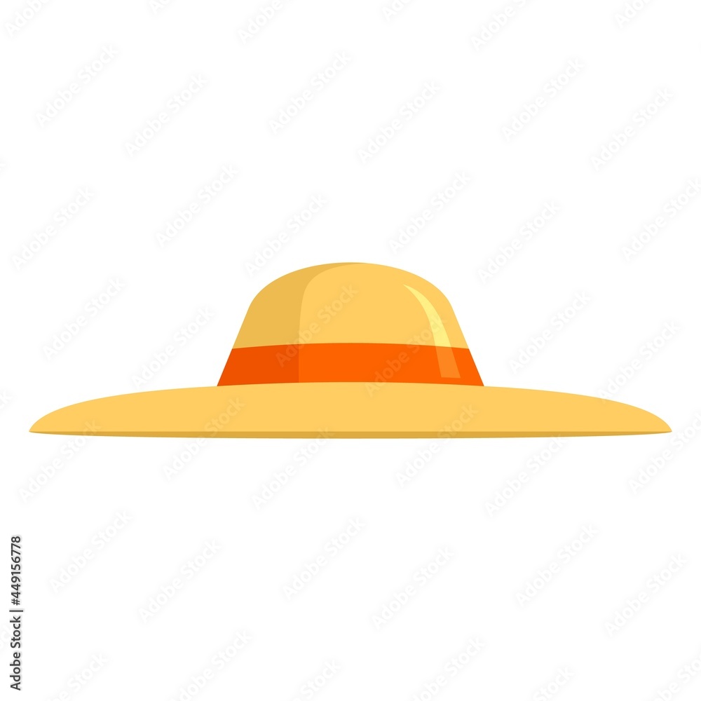 Sun protection woman hat icon flat isolated vector
