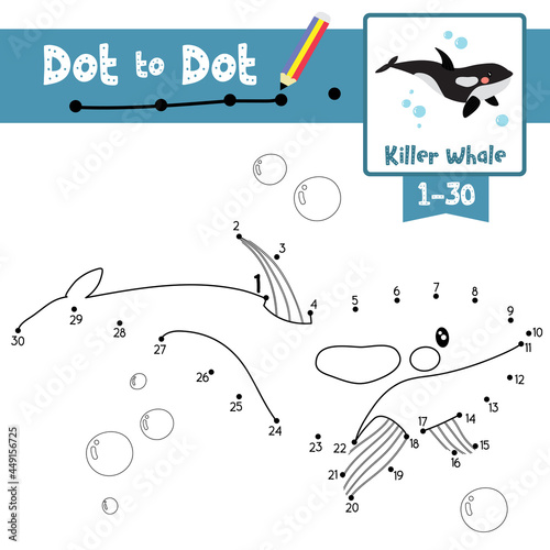 Dot to dot educational game and Coloring book Killer whale animal cartoon character vector illustration © natchapohn