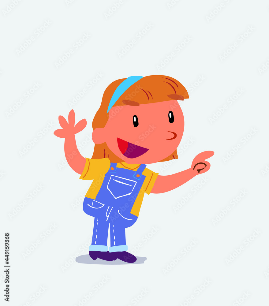 cartoon character of little girl on jeans pointing while arguing. cartoon character of little girl on jeans pointing while arguing.