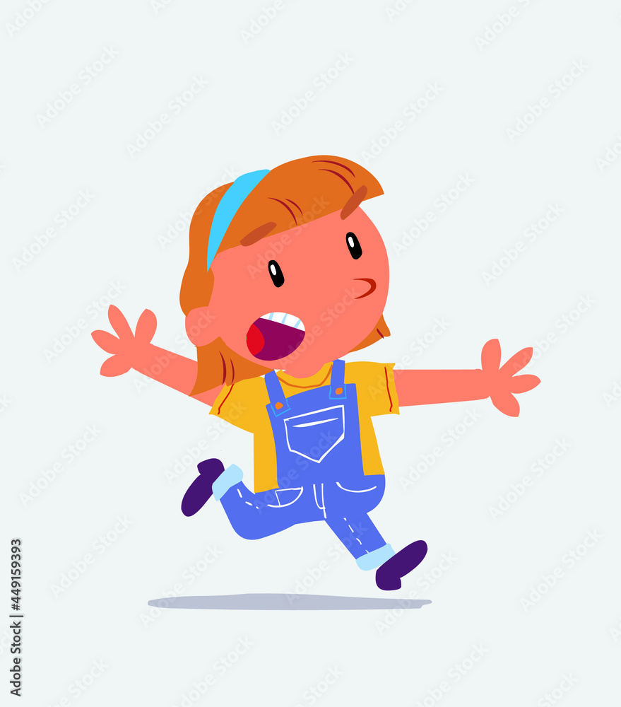 cartoon character of little girl on jeans running angry. cartoon character of little girl on jeans running angry.