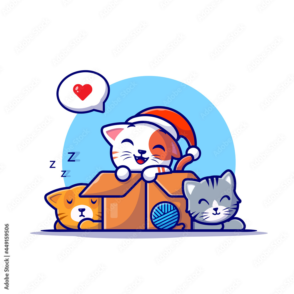 Vetor de Cute Cats In Box Cartoon Vector Icon Illustration. Animal Nature  Icon Concept Isolated Premium Vector. Flat Cartoon Style do Stock