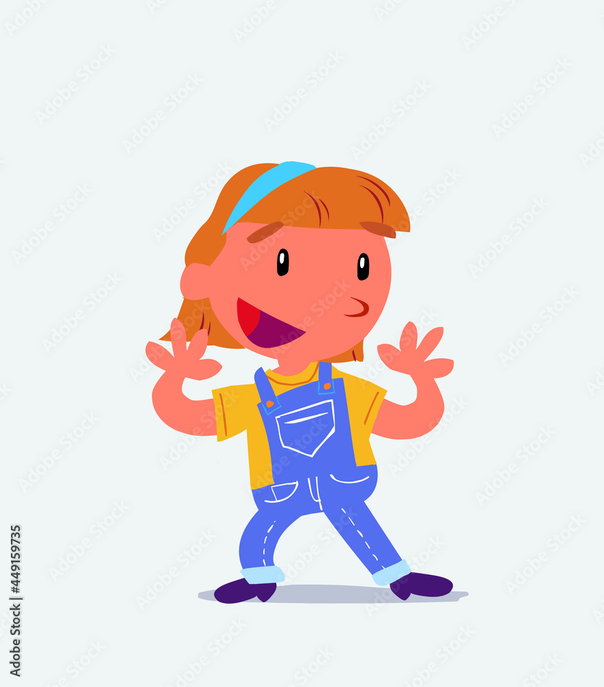 Pleasantly surprised cartoon character of little girl on jeans. Pleasantly surprised cartoon character of little girl on jeans.