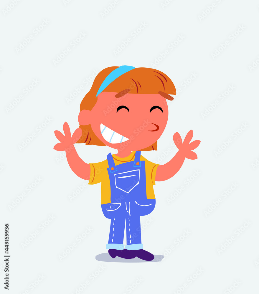 Very pleased cartoon character of little girl on jeans. Very pleased cartoon character of little girl on jeans.
