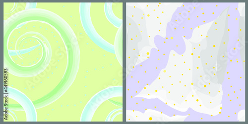Set of seamless patterns. Vector abstract drawing. Abstract brush strokes in pastel colors. 