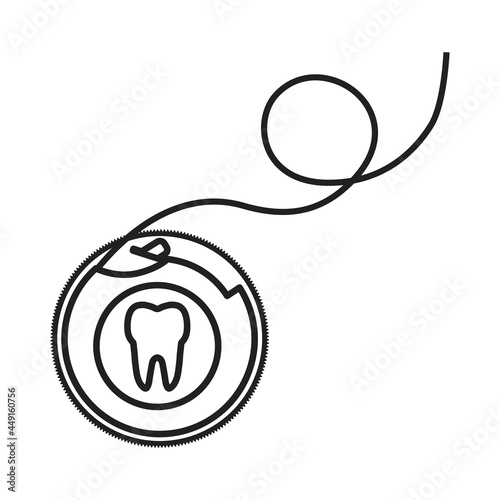 The dental floss icon. The outline of a round package with a thread intended for oral hygiene. Vector illustration isolated on a white background for design and web.