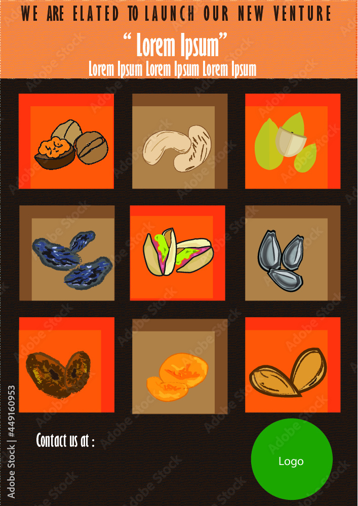 Dry fruits  / nuts / Dried fruits vectors and ready to use template 