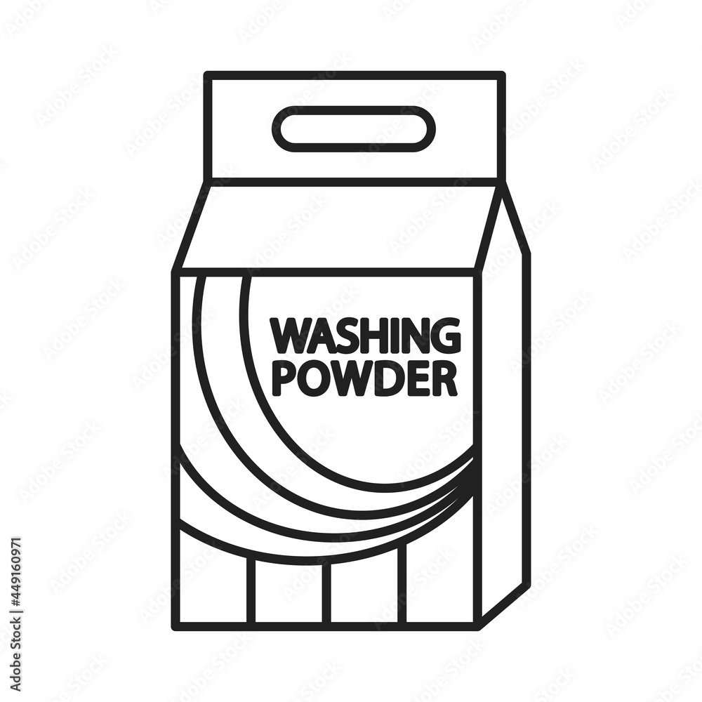 The icon is a package of washing powder. Outlines of the packaging of laundry detergent. Vector illustration isolated on a white background for design and web. The icon is a package of washing powder. Outlines of the packaging of laundry detergent. Vector illustration isolated on a white background for design and web.