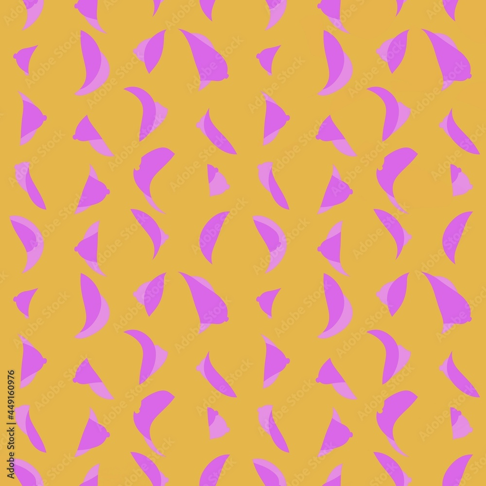 Pink abstract forms on a yellow background. Brigh seamless pattern. Pink abstract forms on a yellow background. Brigh seamless pattern.
