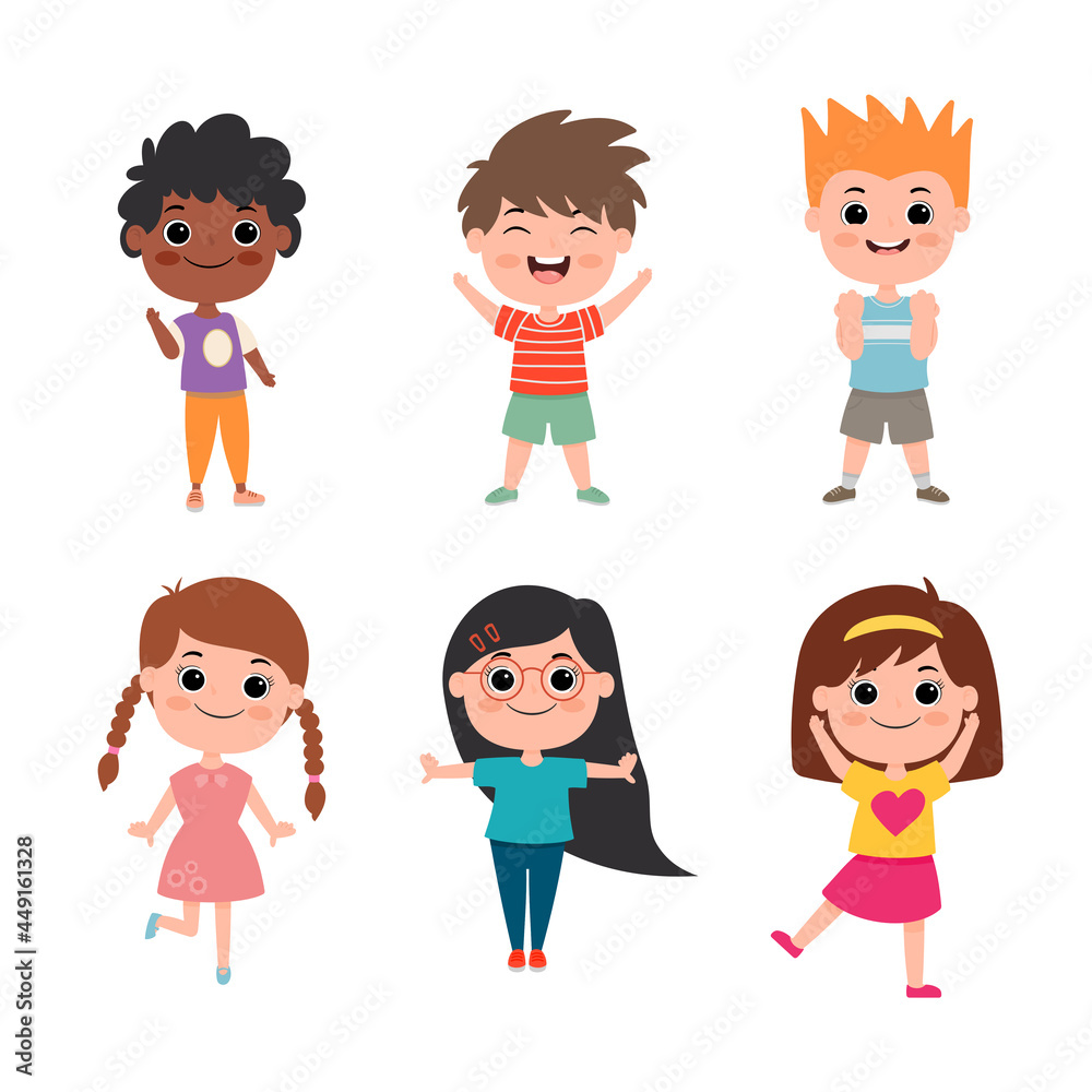 illustration set of kids cute cartoon collection in different positions isolated on white background illustration set of kids cute cartoon collection in different positions isolated on white background