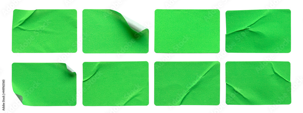 A set of green rectangular paper sticker label isolated on white background. - obrazy, fototapety, plakaty 