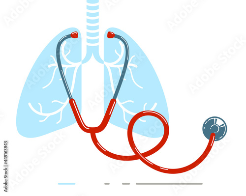 Stethoscope with lungs vector simple icon isolated over white background, pulmanology theme illustration or logo.