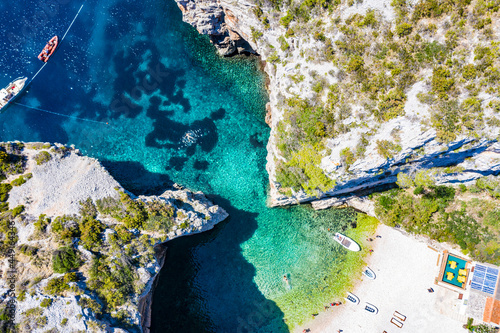 Scenic landscape about Stiniva bay in vis island