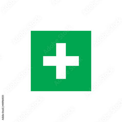 Green first aid sign isolated on white background