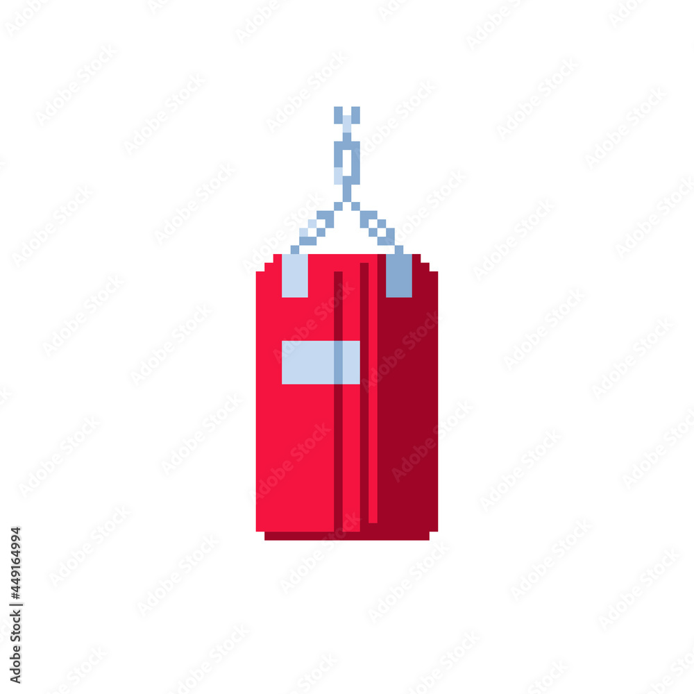 punching bag pixel art icon, boxer pear, sandbag isolated vector illustration, design for logo, sticker, mobile app. Game assets 8-bit sprite.