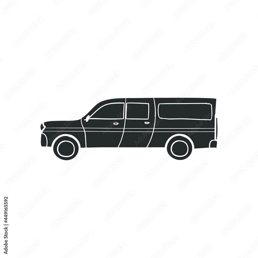 Wagon Car Icon Silhouette Illustration. Vehicle Automobile Vector Graphic Pictogram Symbol Clip Art. Doodle Sketch Black Sign.