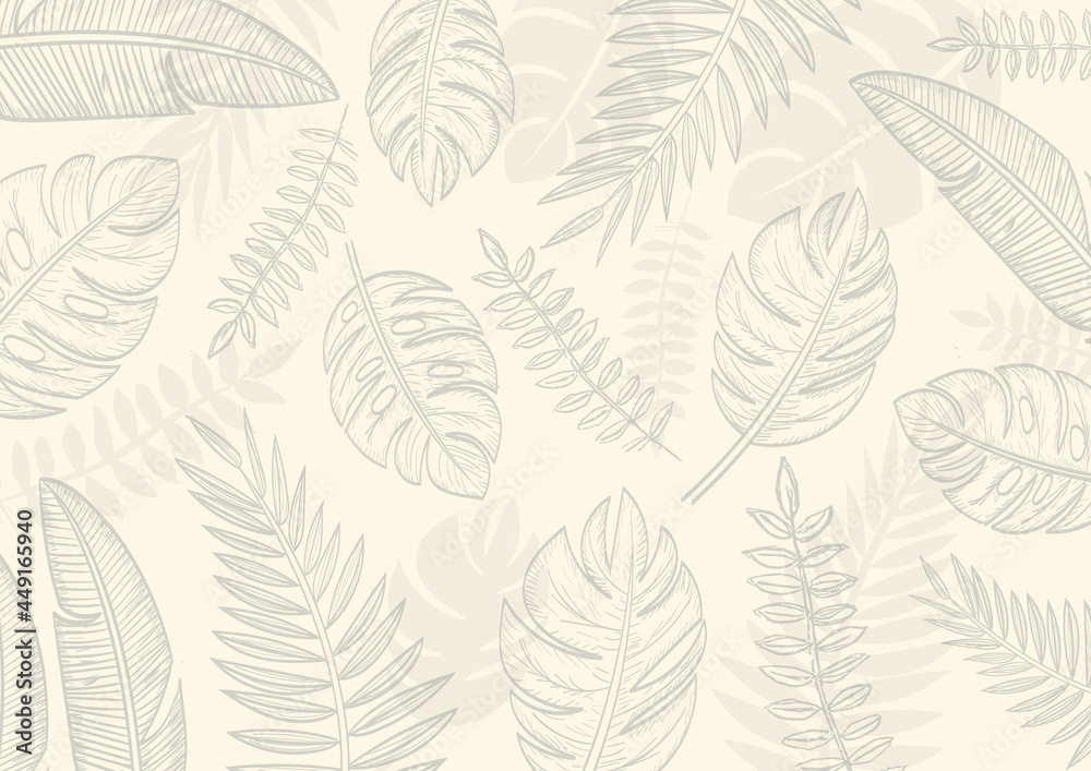 hand drawn tropical leaves background hand drawn tropical leaves background