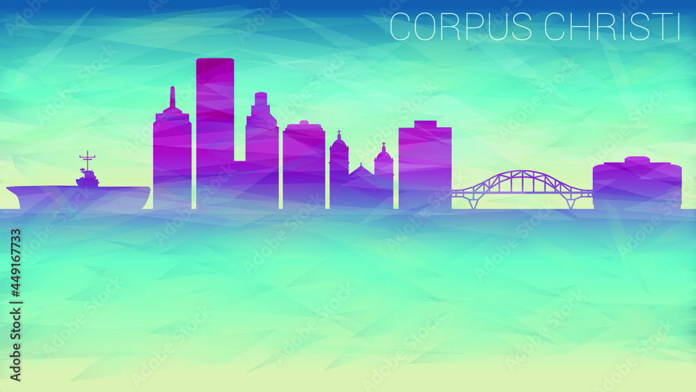 Corpus Christi Texas Skyline City Vector Silhouette. Broken Glass Abstract Geometric Dynamic Textured. Banner Background. Colorful Shape Composition.