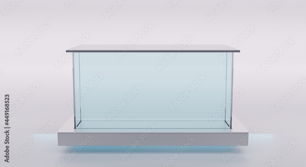 Glass box on stand with lid, aquarium or terrarium isolated on white  background. Empty mockup clear rectangular tank for fish, acrylic or  plexiglass exhibition showcase. Realistic 3d illustration Stock  Illustration