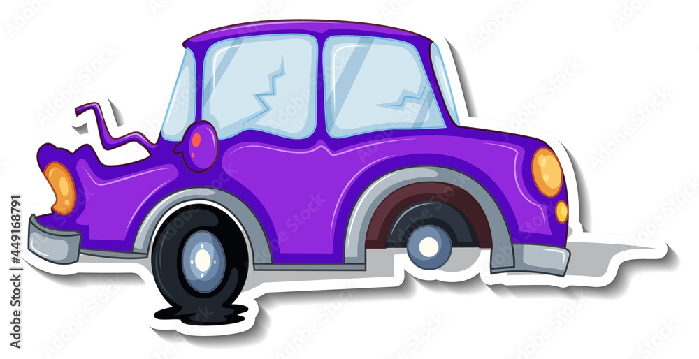 Sticker design with wrecked car isolated Sticker design with wrecked car isolated