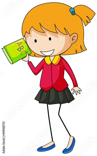 Cute girl holding book doodle cartoon character