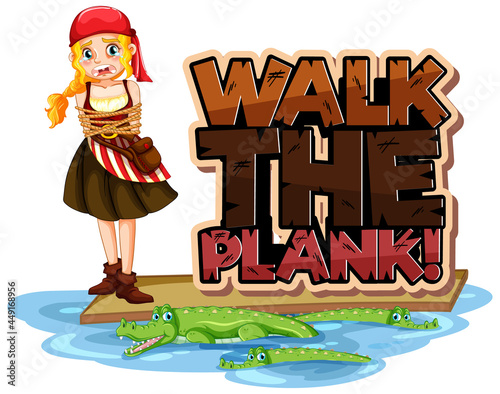Walk The Plank font banner with a pirate boy cartoon character