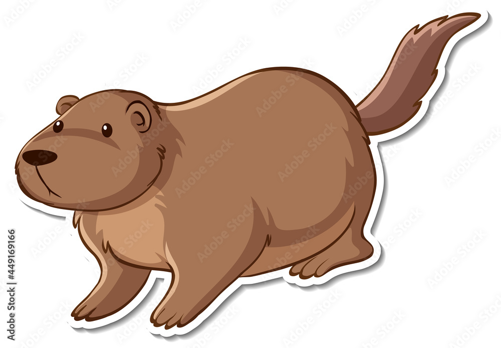 Sticker design with cute beaver isolated