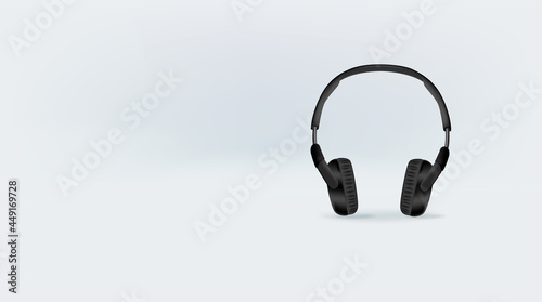 Banner with black headphones and copy space. Ready for a text