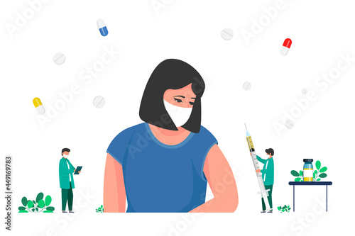 Coronavirus vaccination, doctor injecting a patient in arm muscle, shoulder. For medical publications, immunization and vaccination campaign of people against infection and bacterial disease
