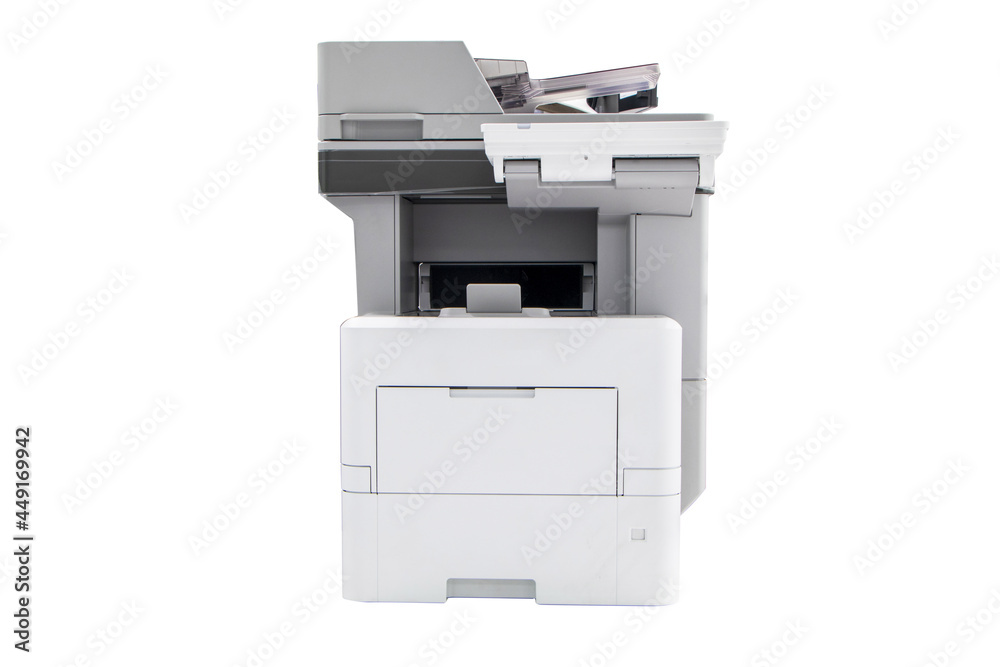 Photocopier, network printer is office worker tool equipment scanning and copy paper xerox photocopy. Jet Printer with Copier, Fax and Scanner. Office Printing Isolated white background Stock | Adobe