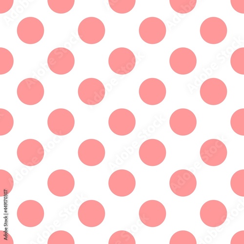 Seamless vector pattern with pink polka dots on white background. For website design, desktop wallpaper, cards, invitations, wedding or baby shower albums, backgrounds, arts and scrapbooks