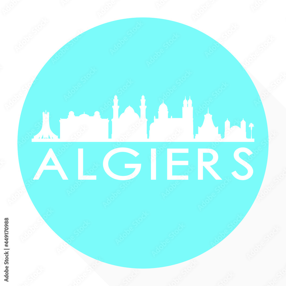 Algiers, Algeria Round Button City Skyline Design. Silhouette Stamp Vector Travel Tourism.
