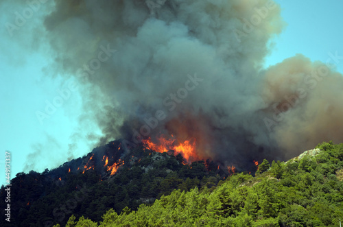Wildfire in the forest near a resort town (Marmaris, Turkey. August 29,2021)